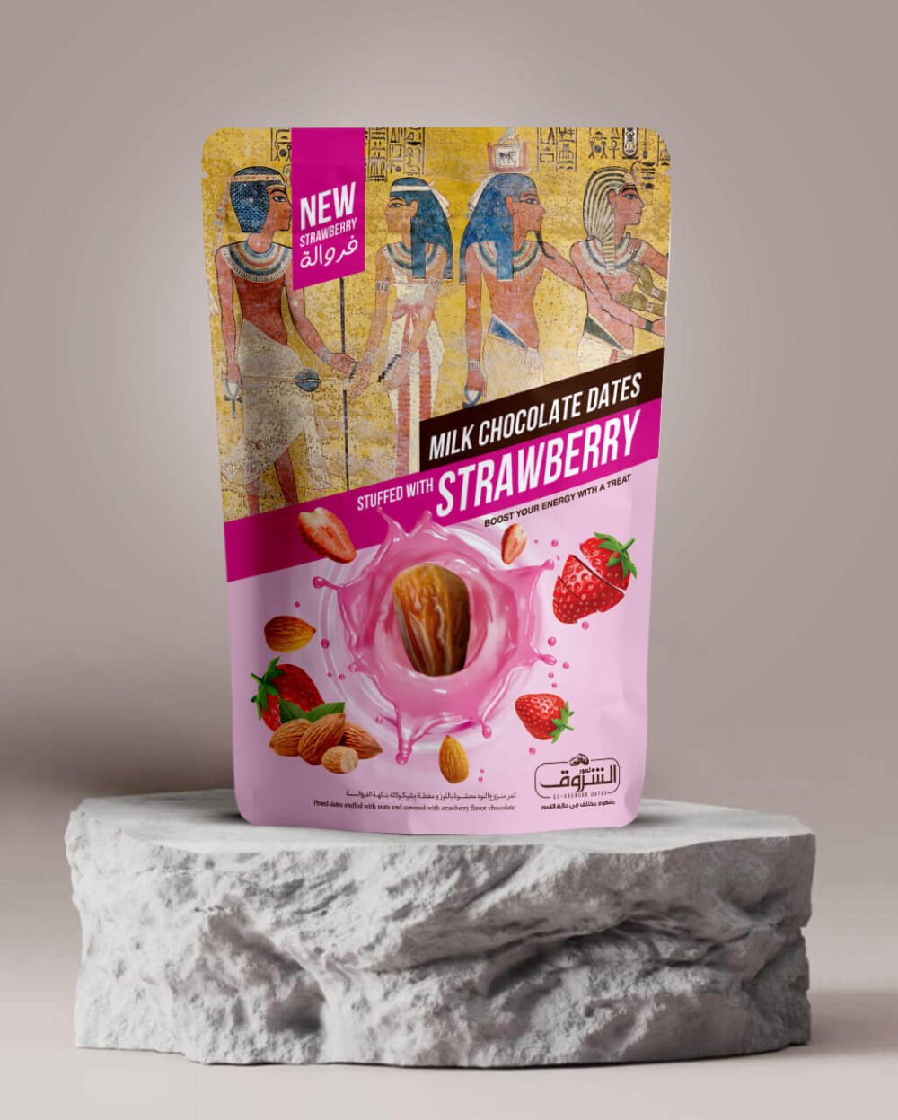 Pitted Dates Stuffed with Almonds Covered in Chocolate with Natural Strawberry Flavor 250g