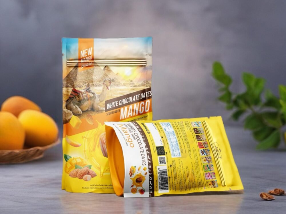 Pitted Dates Covered in Mango Chocolate and Stuffed with Almonds 250g - Image 4